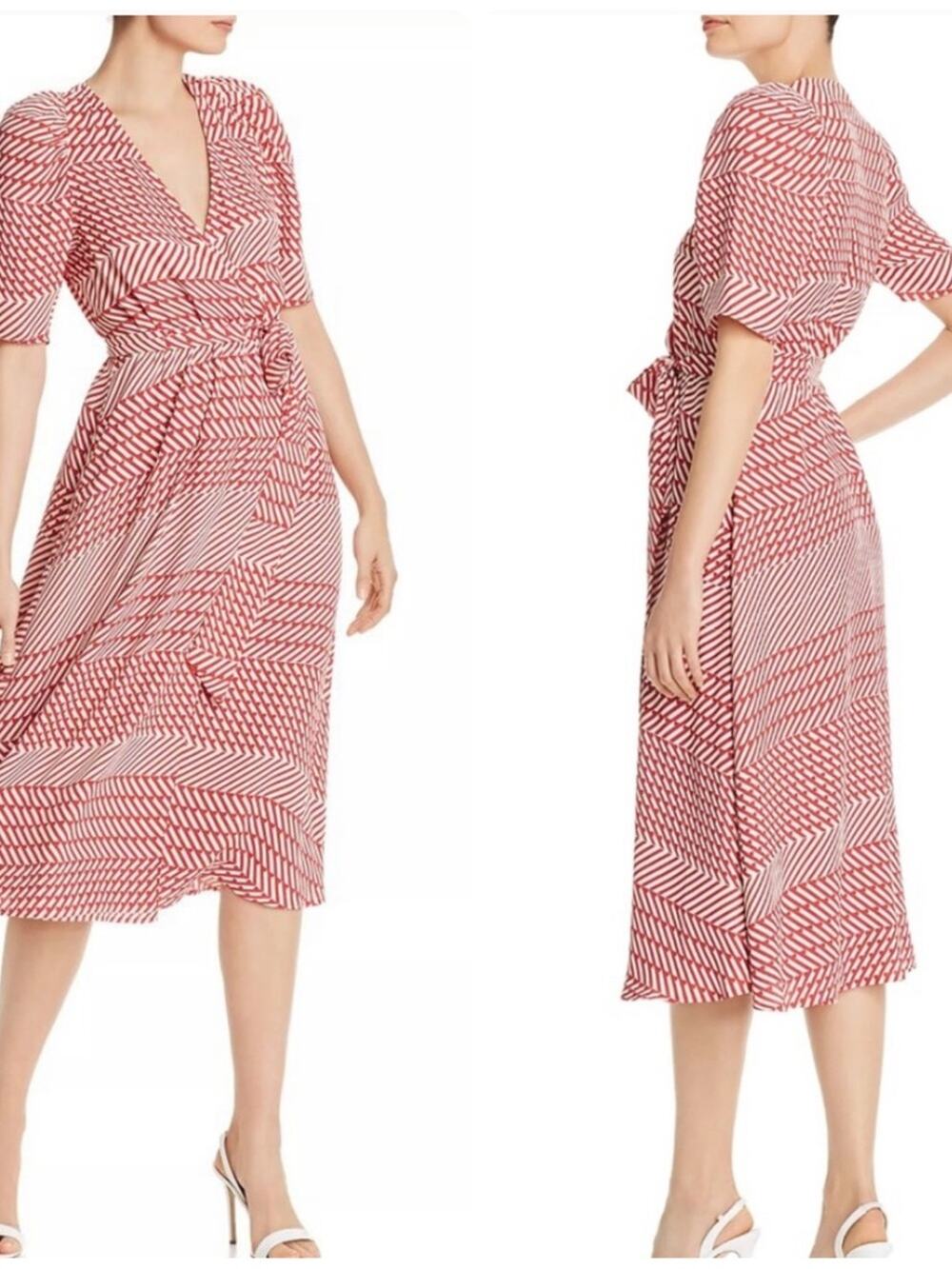 Joie Cata Wrap Dress Aged White and Red